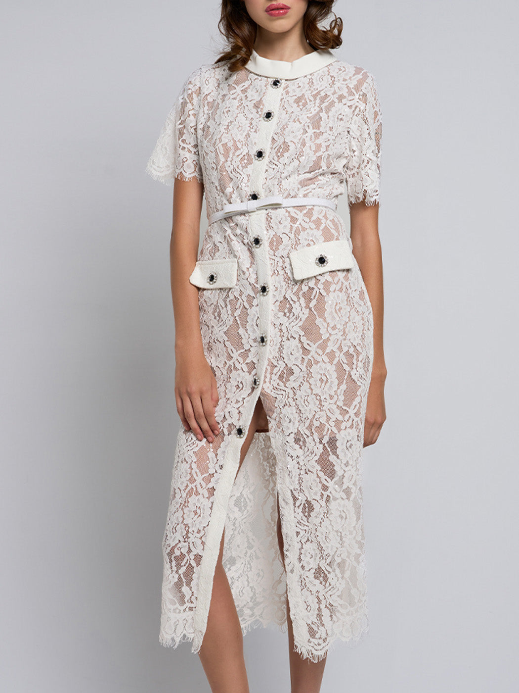 Dana Buttoned Lace Midi Dress