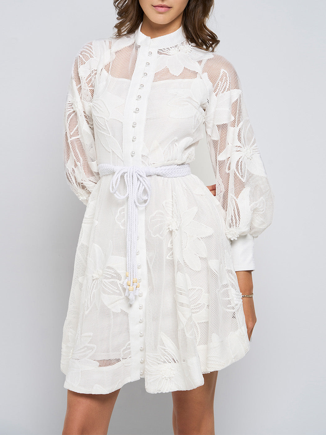 Tessie Mesh Applique Buttoned Mini Dress
