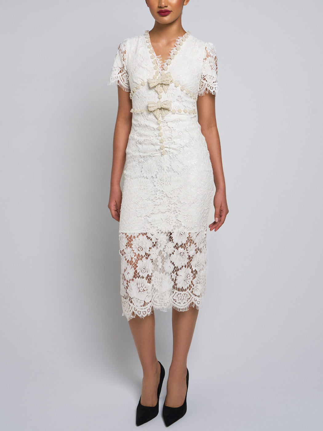 Lizzie Bow Lace Midi Dress