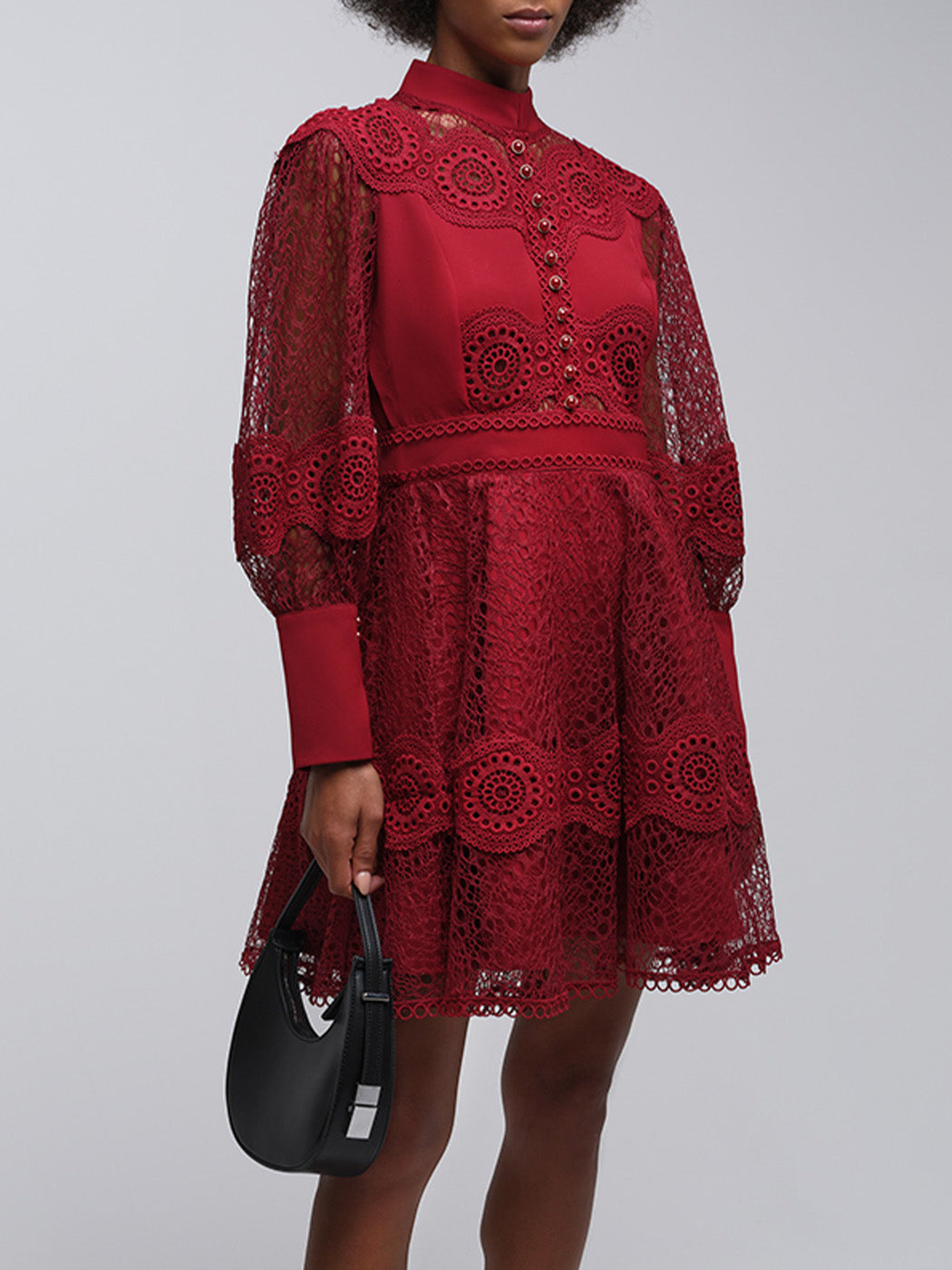 Tessie Mesh Applique Buttoned Mini Dress