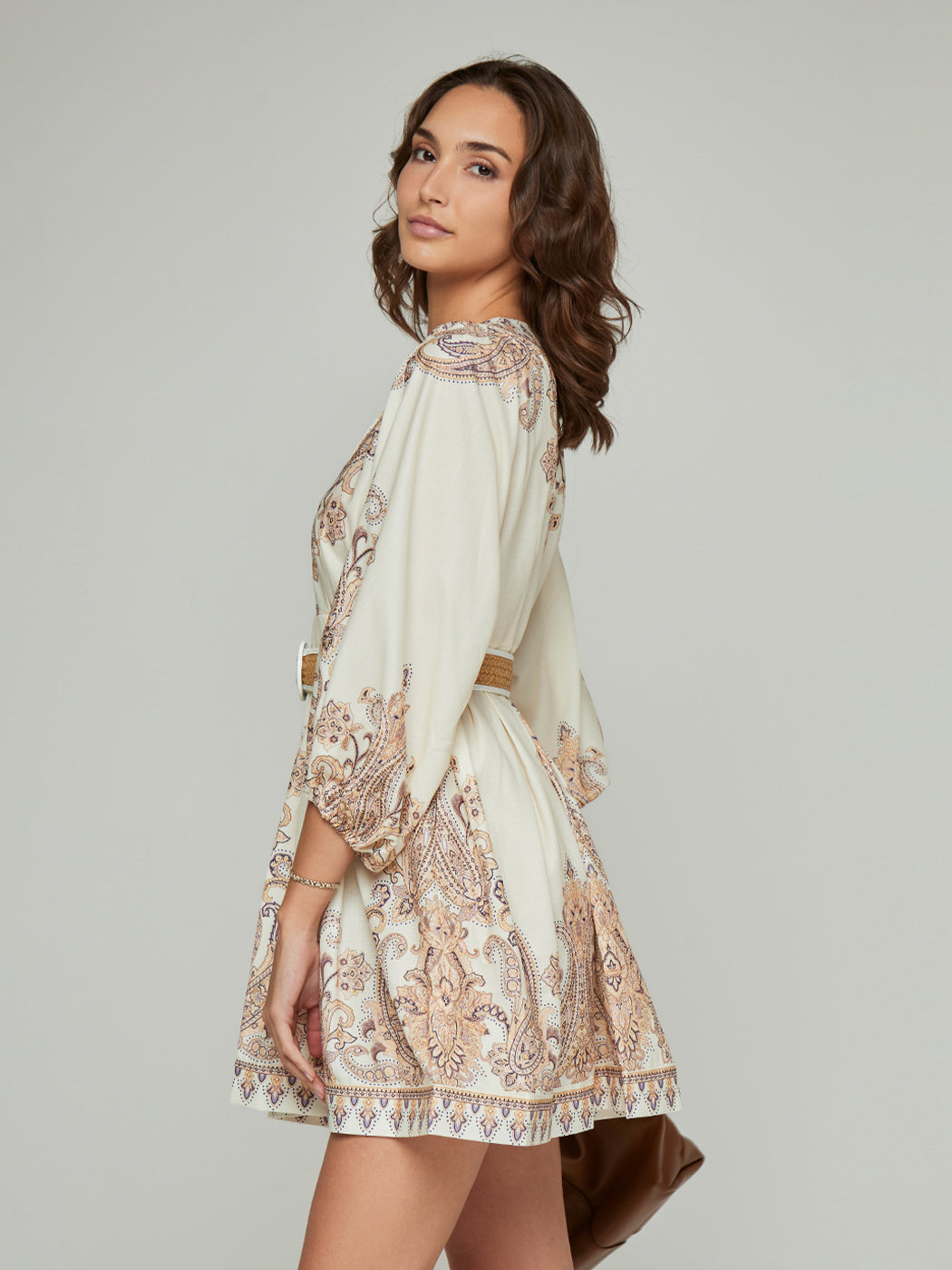 Connie Paisley Print V-Neck Mini Dress