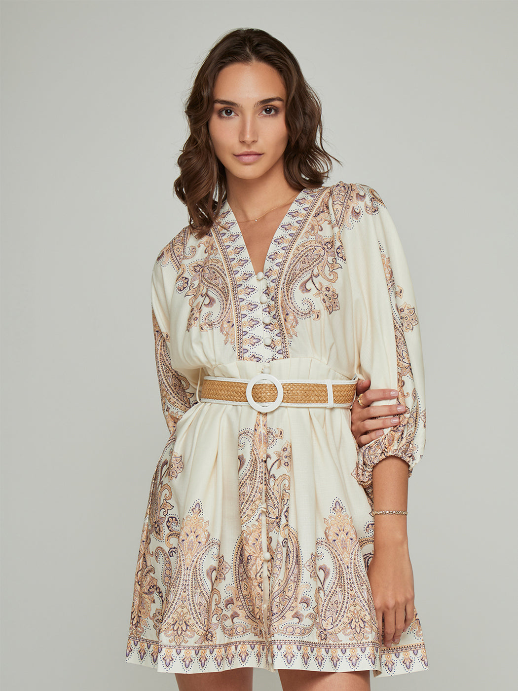 Connie Paisley Print V-Neck Mini Dress