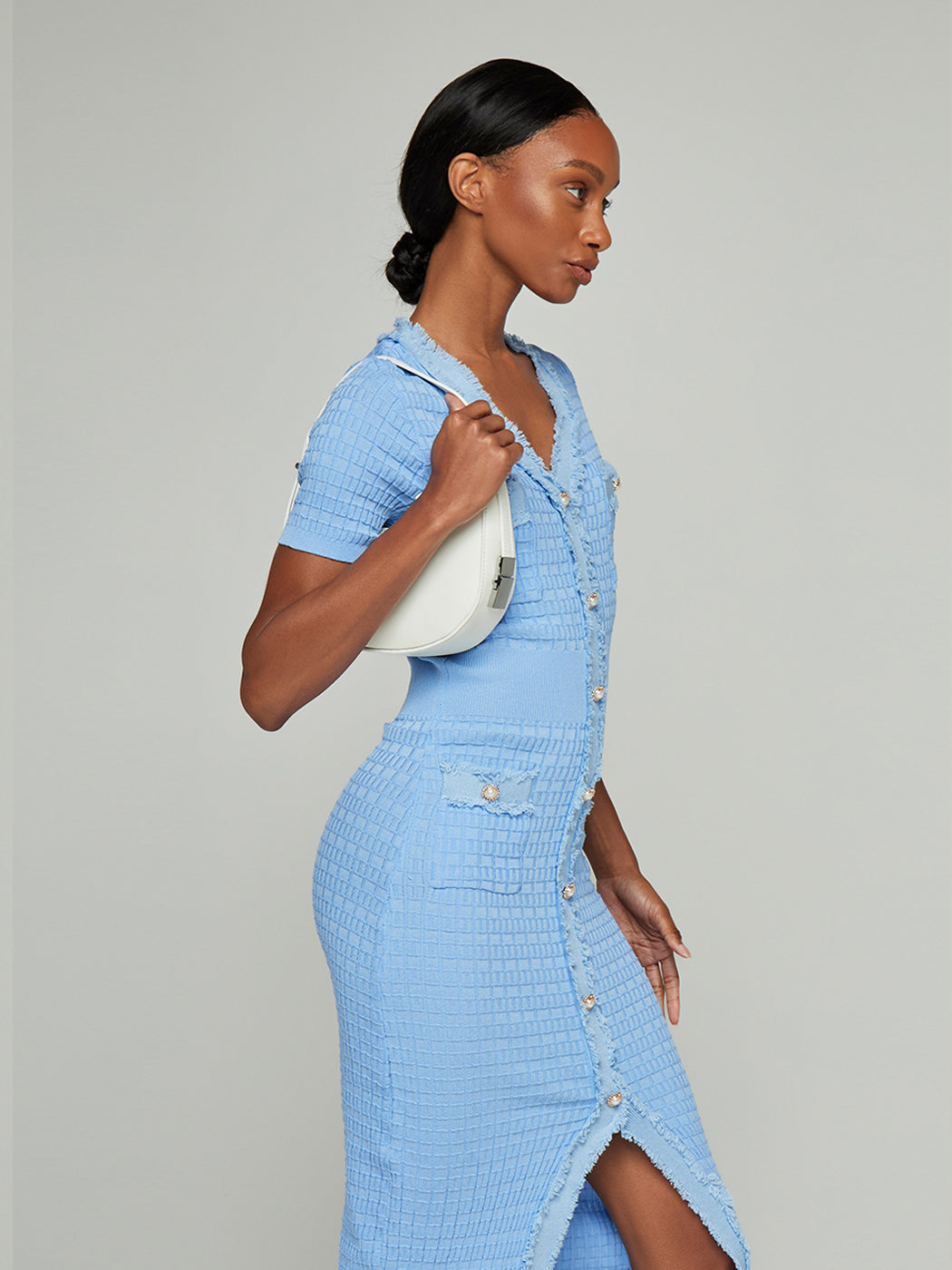 Meghan Patchwork Buttoned Slit Midi Dress