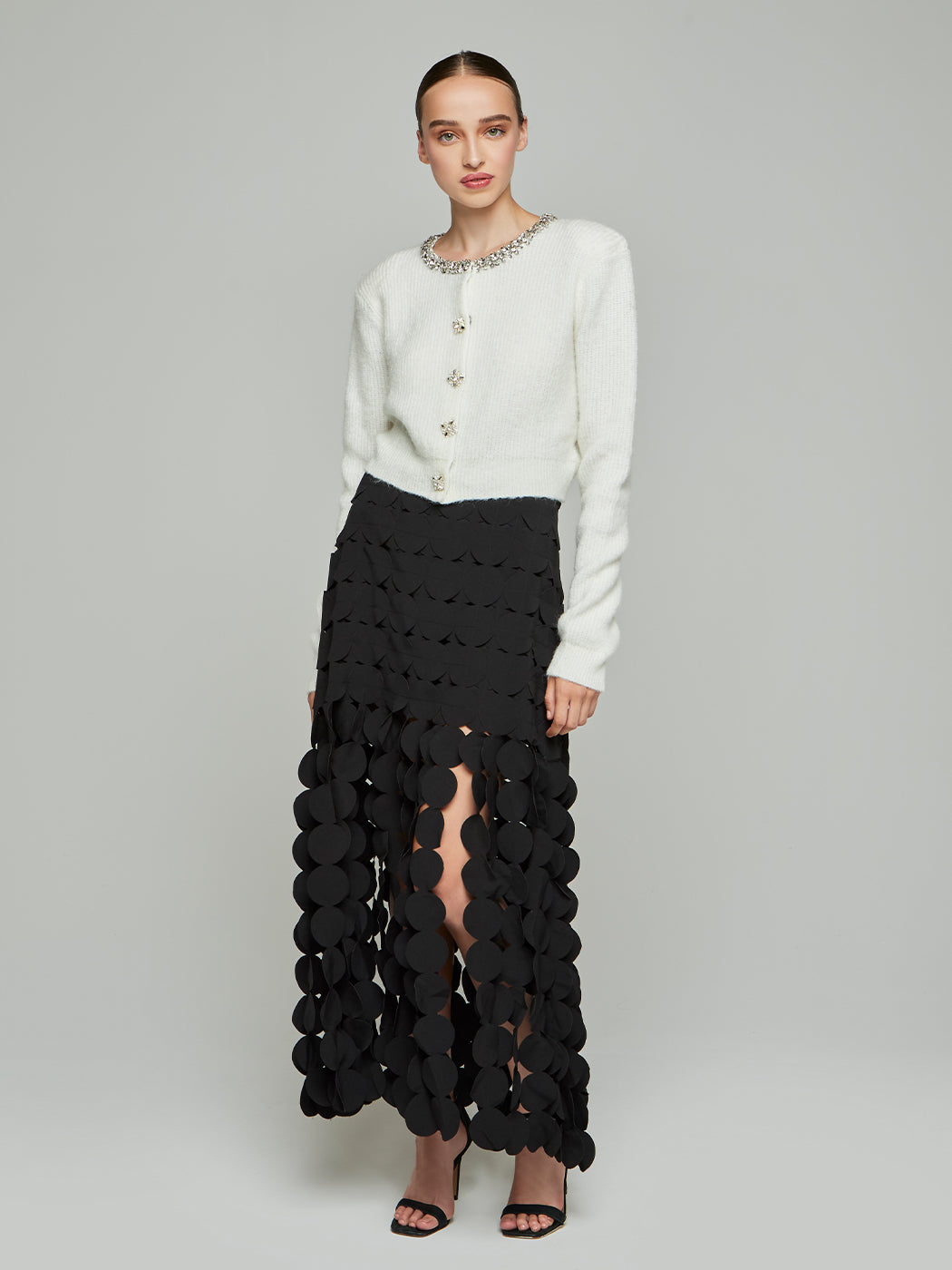Carla Embellished Collar Cardigan in white