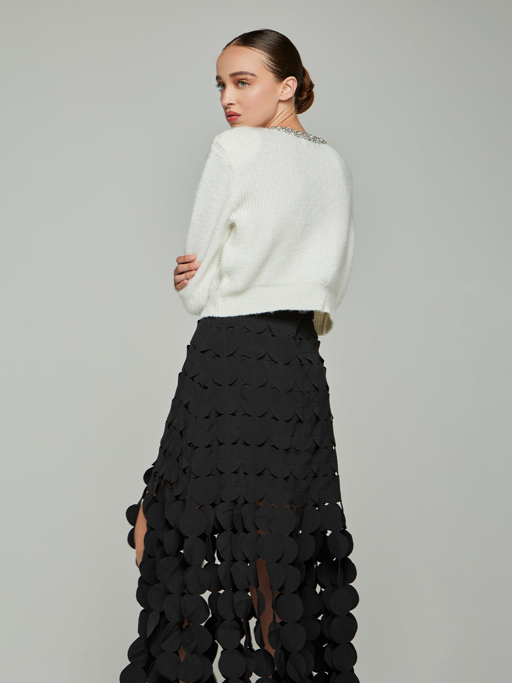 Carla Embellished Collar Cardigan in white