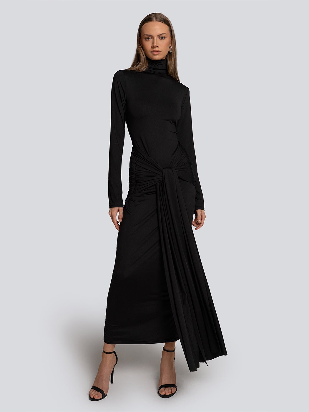 Abigail Gathered Long Sleeve Turtleneck Maxi Dress - Glory Connection