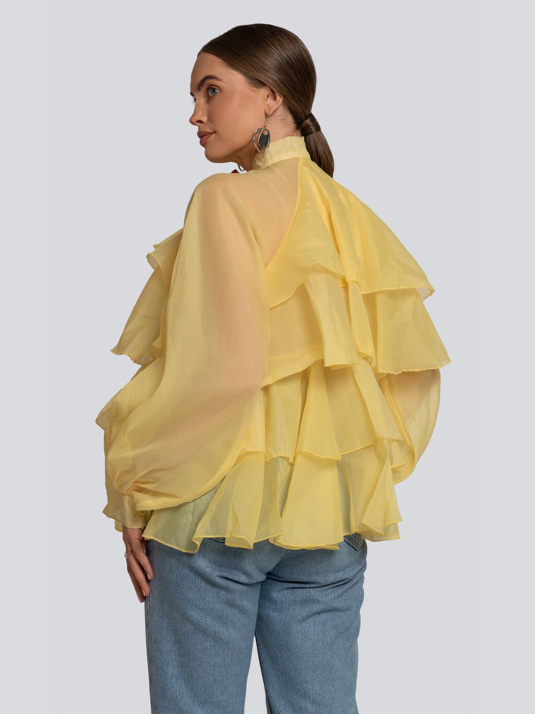 Alexa Ruffle Layered Bow Detail Sheer Blouse - Glory Connection