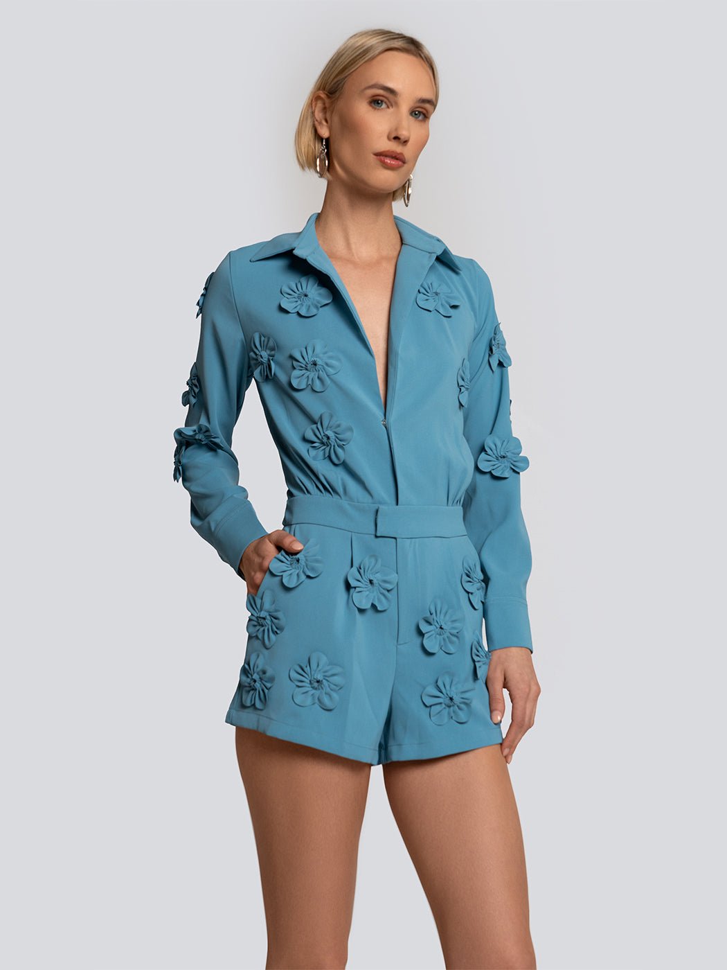 Allison Floral Applique Structured Playsuit - Glory Connection