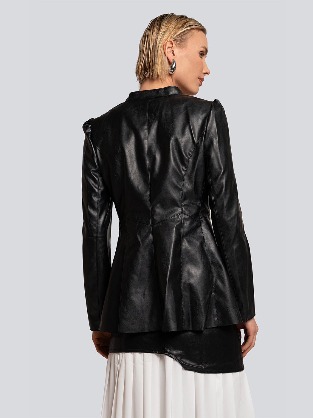 Amanda Buttoned Sculpted Silhouette Leather Blazer - Glory Connection