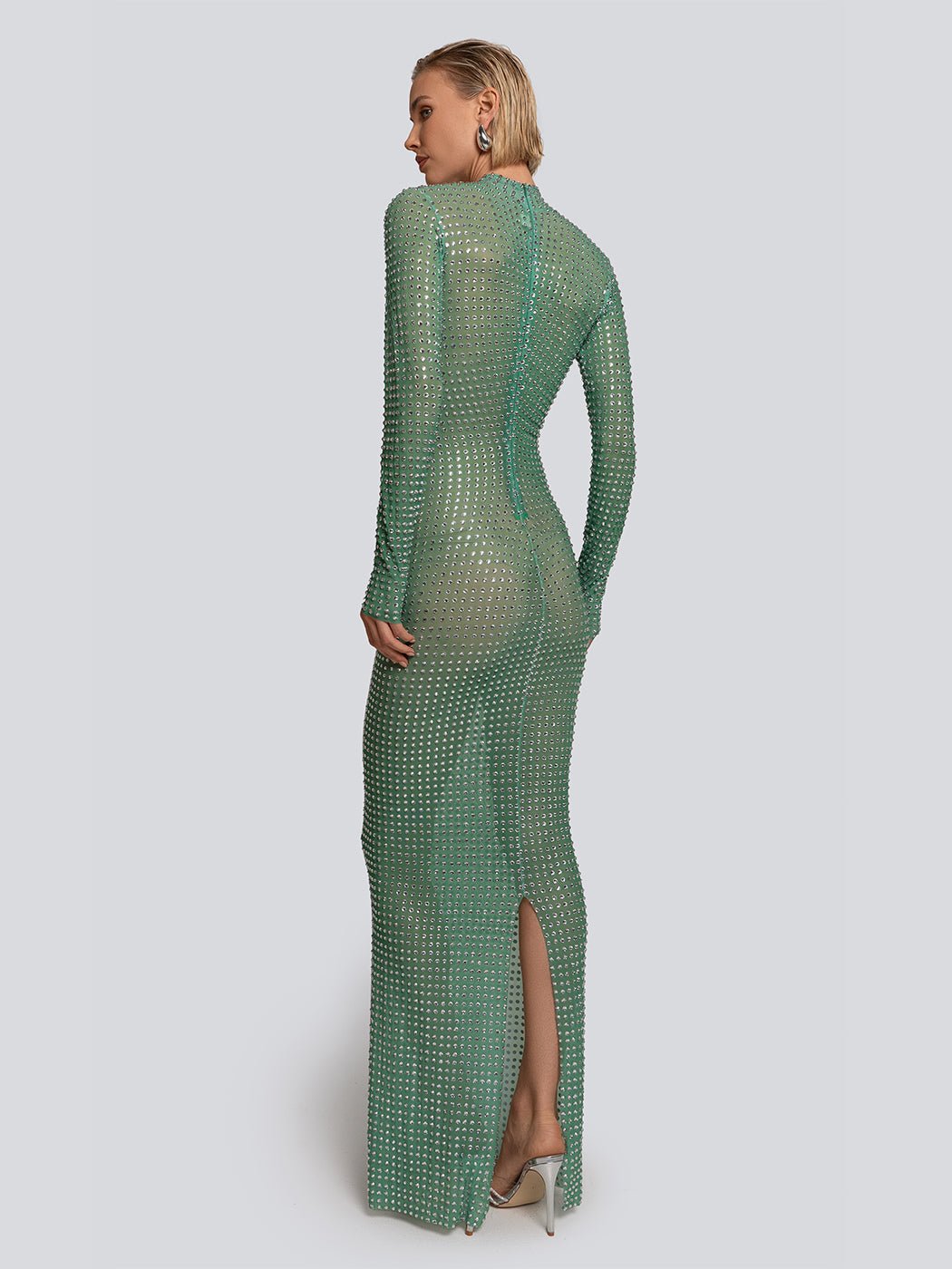 Anastasia Stone Studded High Slit Maxi Dress - Glory Connection