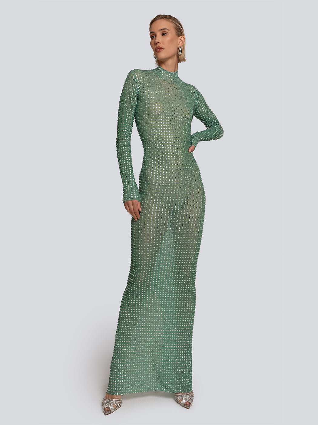 Anastasia Stone Studded High Slit Maxi Dress - Glory Connection