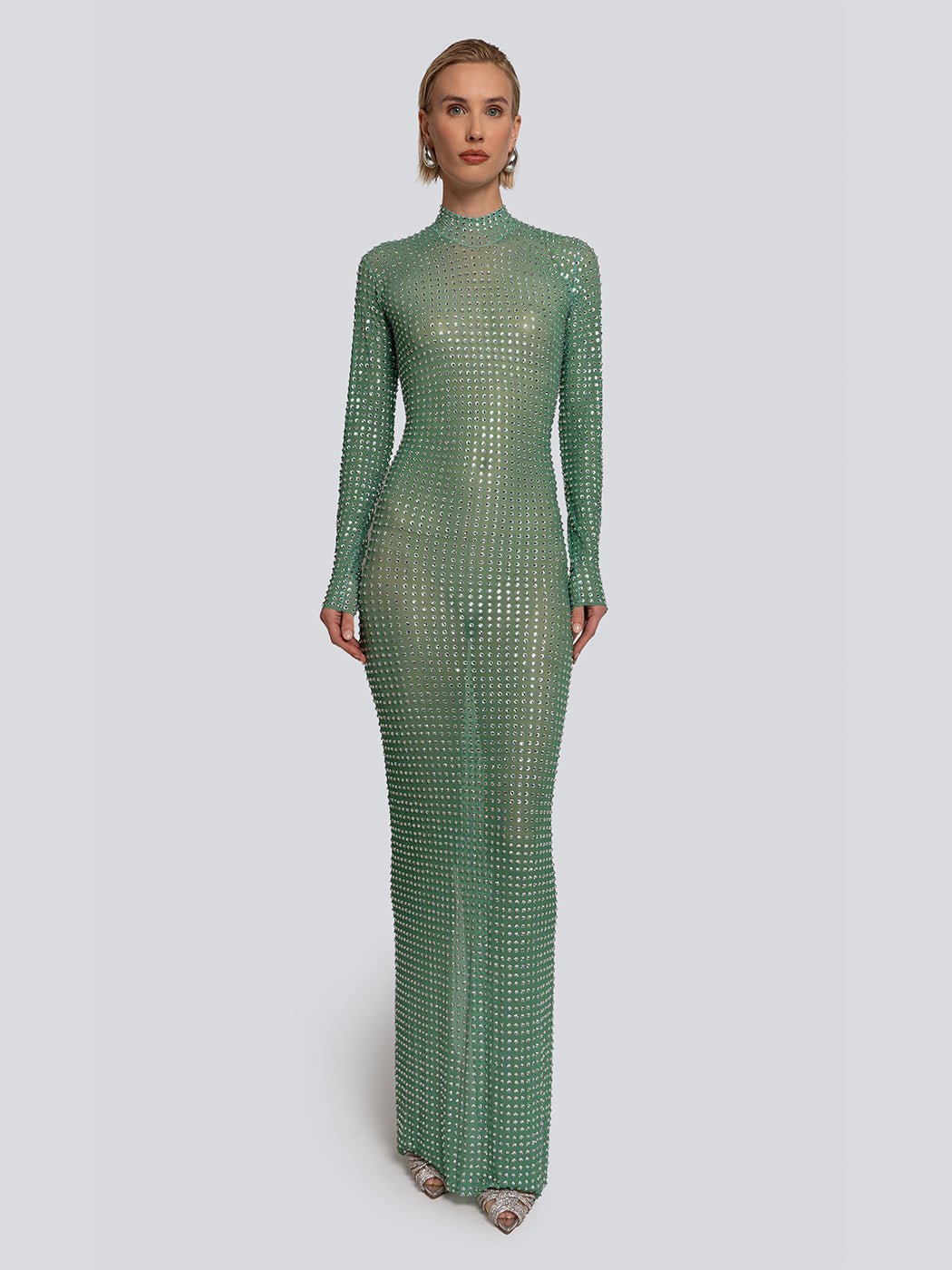 Anastasia Stone Studded High Slit Maxi Dress - Glory Connection