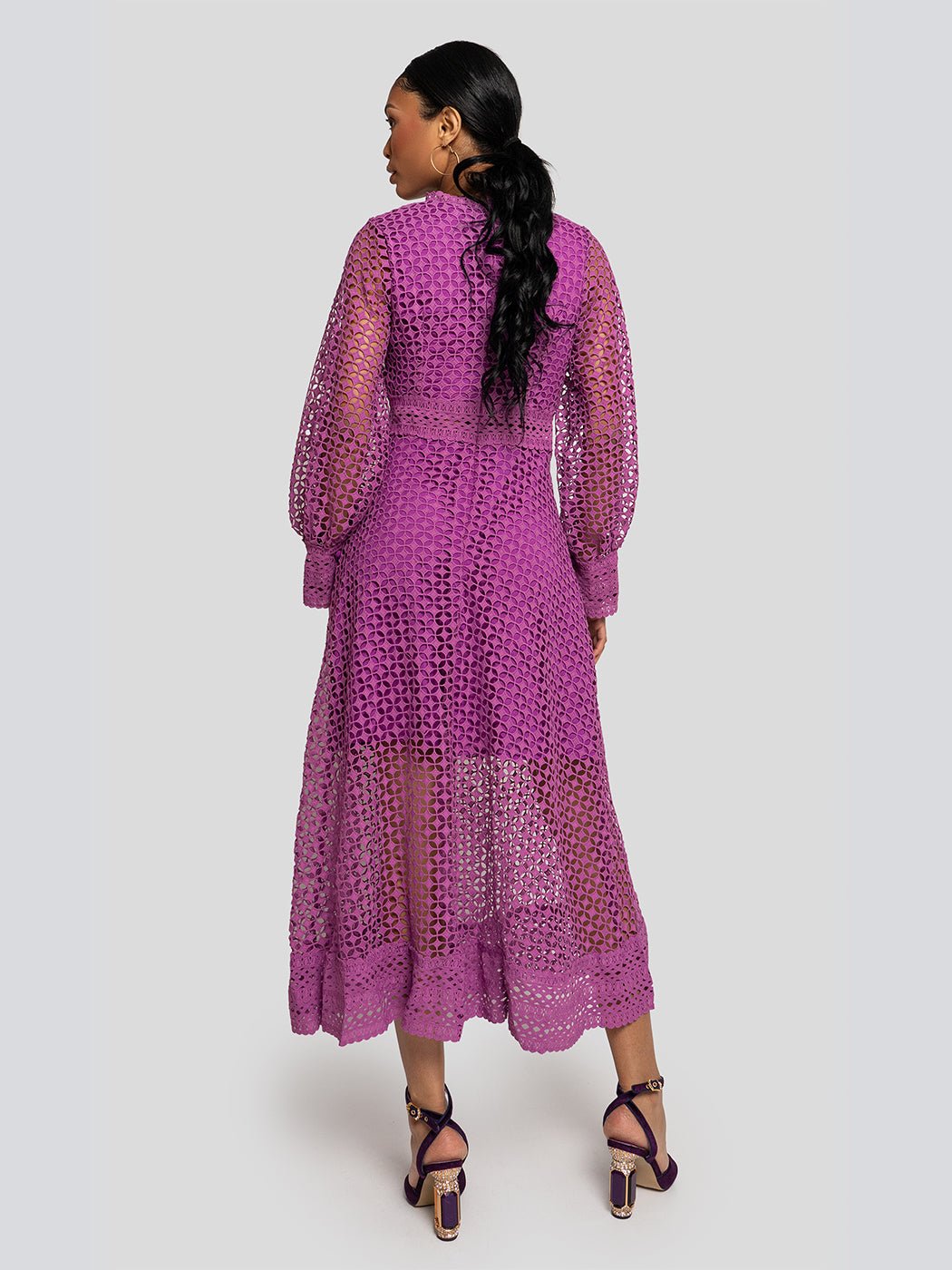 Ariana Long Sleeve Lace Overlay Midi Dress - Glory Connection
