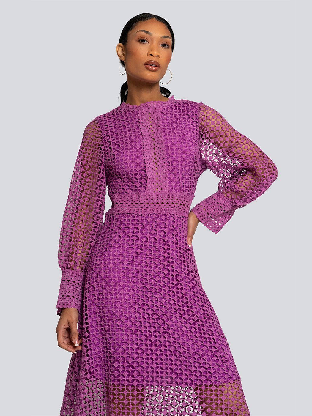 Ariana Long Sleeve Lace Overlay Midi Dress - Glory Connection