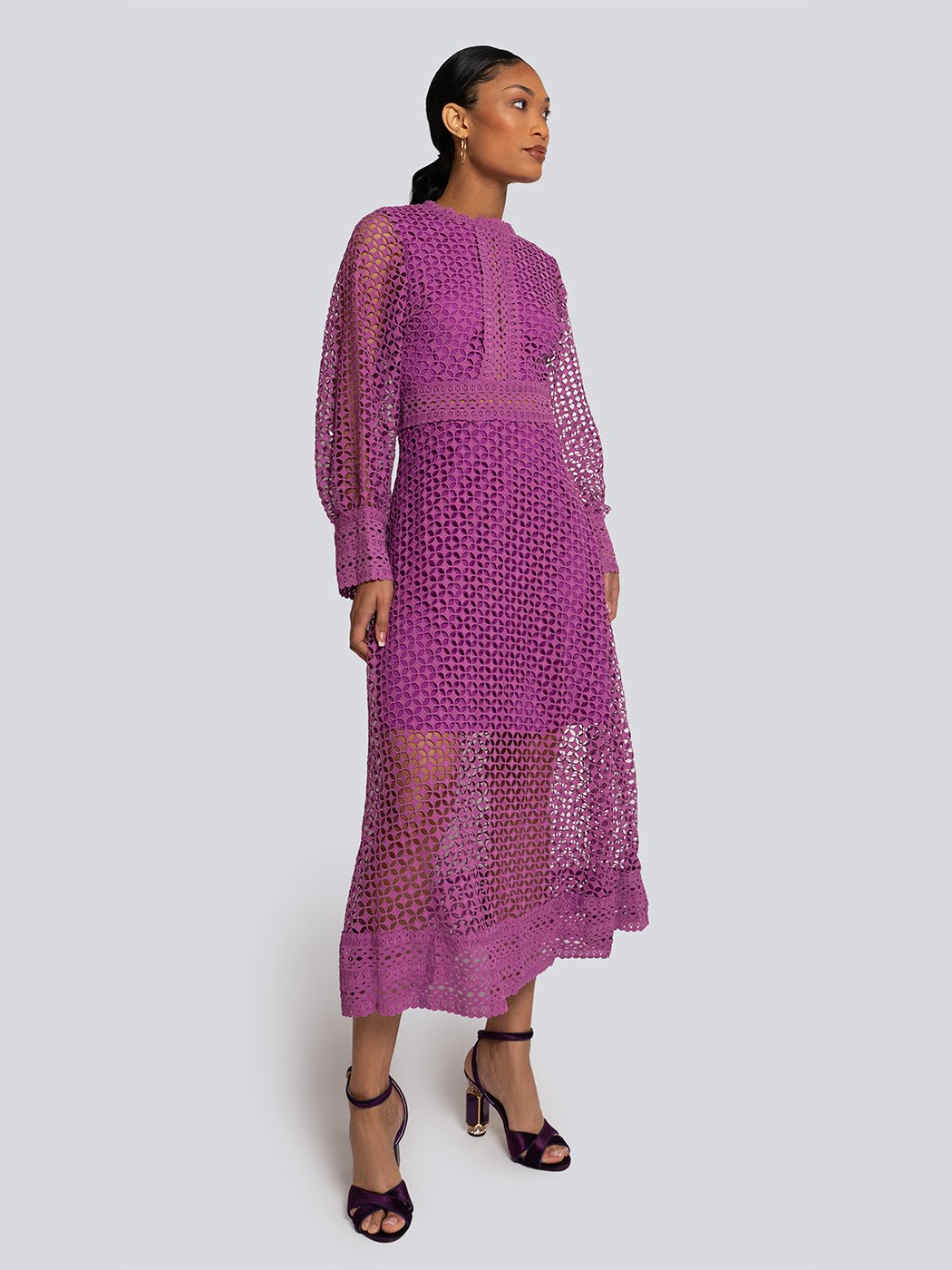 Ariana Long Sleeve Lace Overlay Midi Dress - Glory Connection