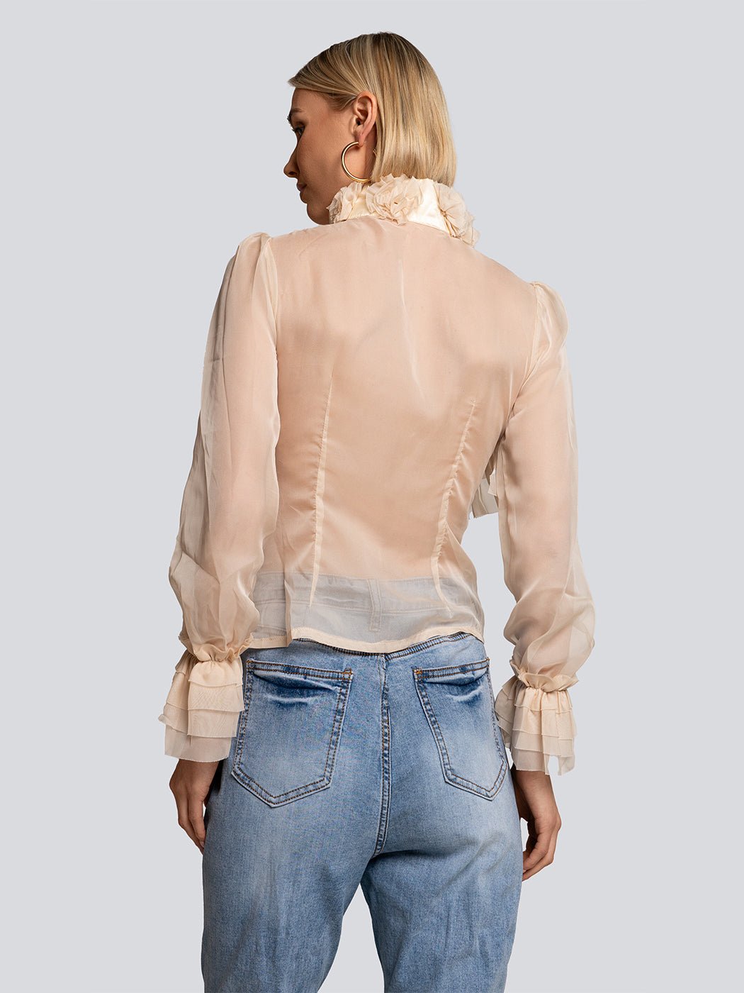 Bethany Floral Applique Sheer Ruffle Blouse - Glory Connection