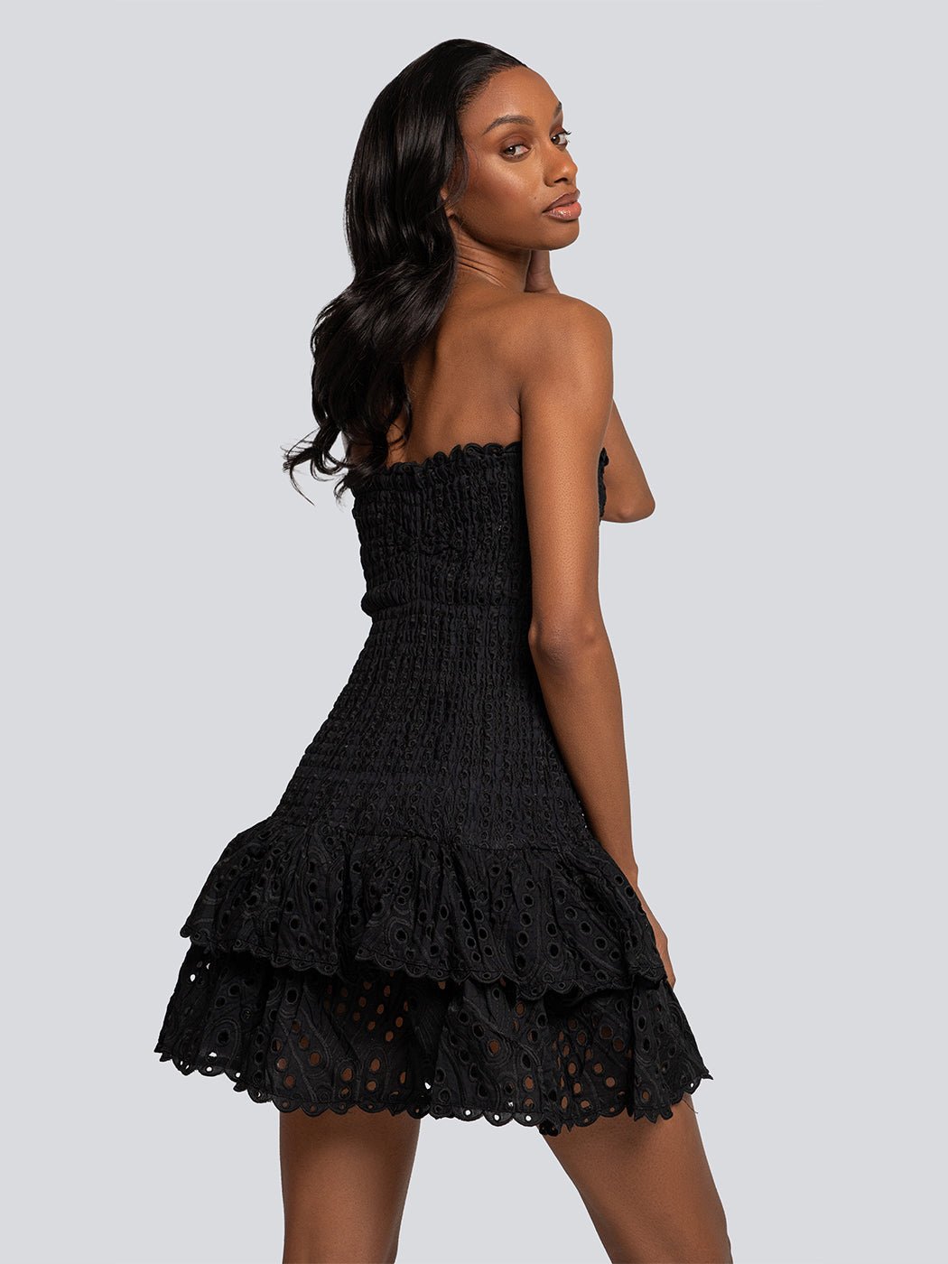 Brielle Tiered Eyelet Strapless Mini Dress - Glory Connection