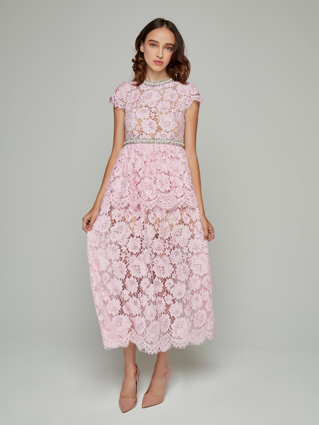 Calliope Short - Sleeve Beaded Lace Maxi Dress - Glory Connection
