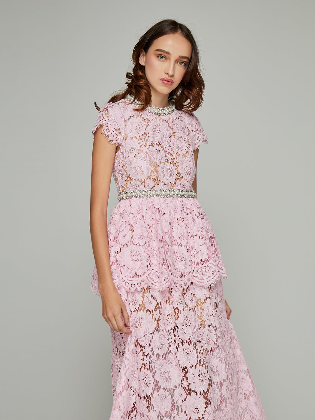 Calliope Short - Sleeve Beaded Lace Maxi Dress - Glory Connection