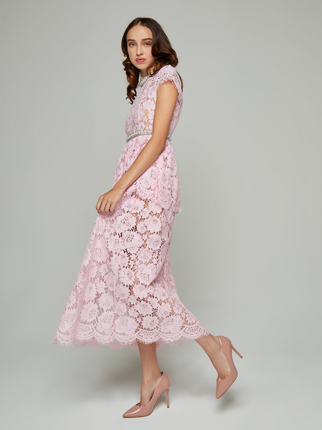 Calliope Short - Sleeve Beaded Lace Maxi Dress - Glory Connection