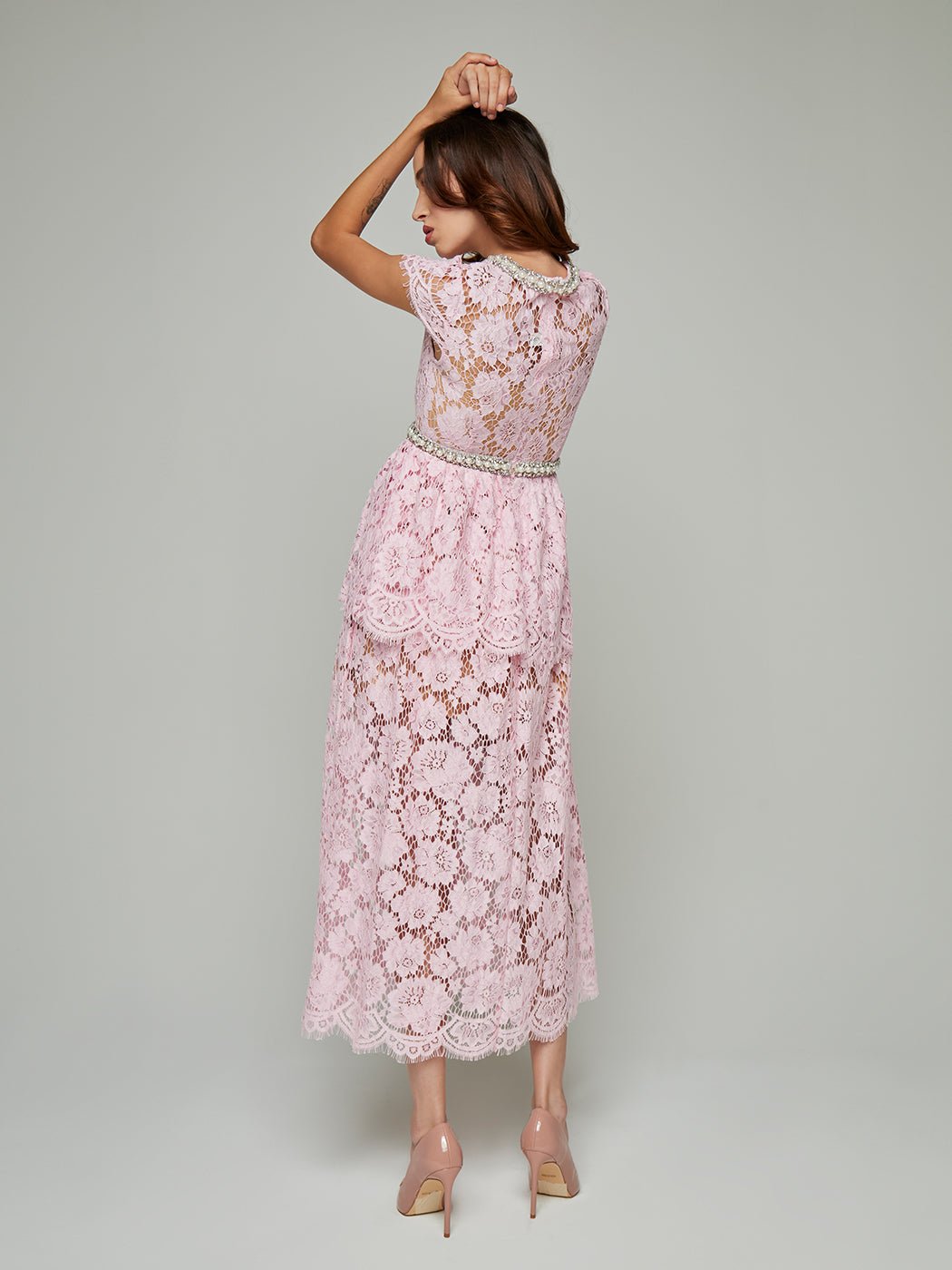Calliope Short - Sleeve Beaded Lace Maxi Dress - Glory Connection