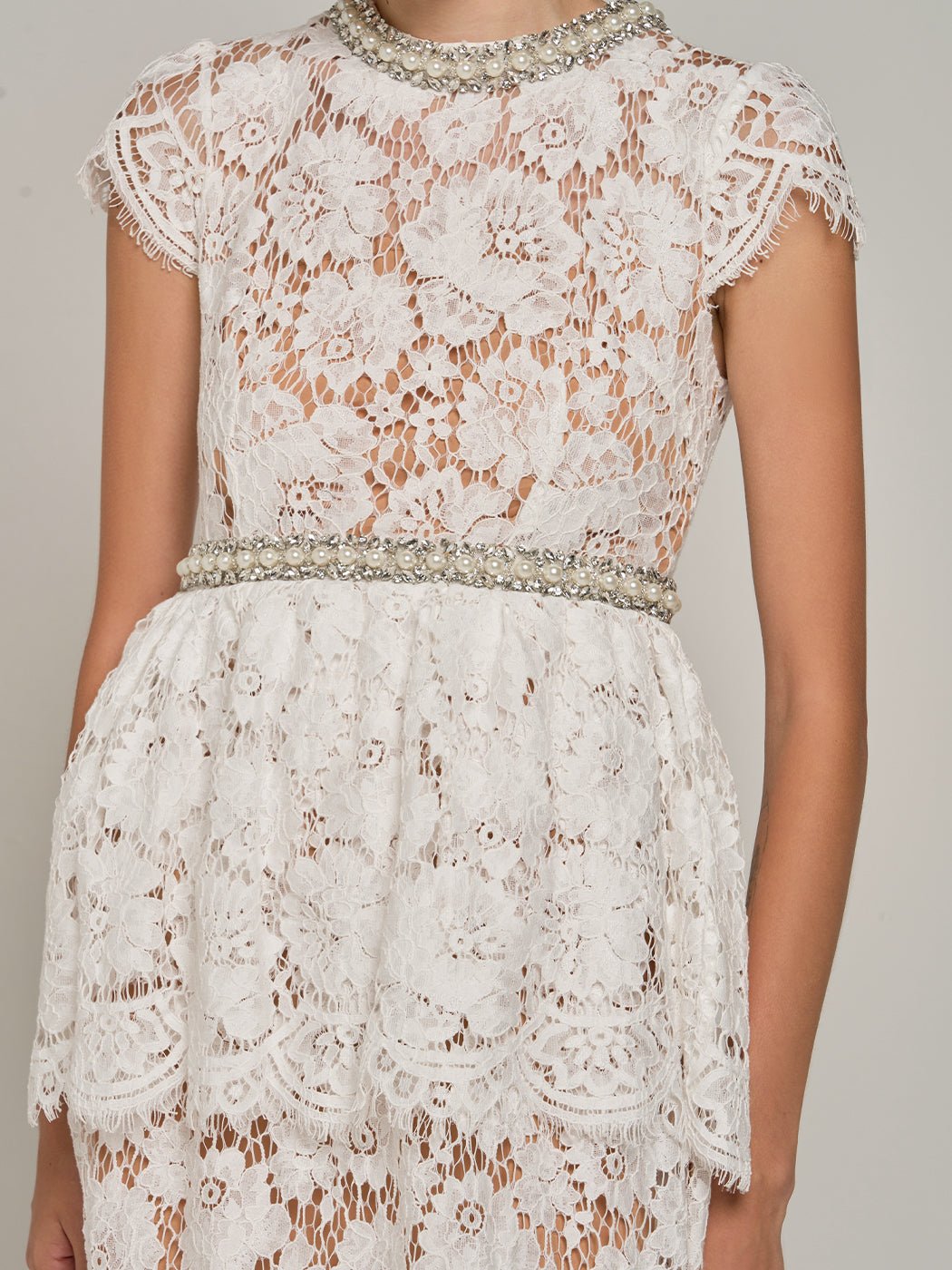 Calliope Short - Sleeve Beaded Lace Maxi Dress in white - Glory Connection
