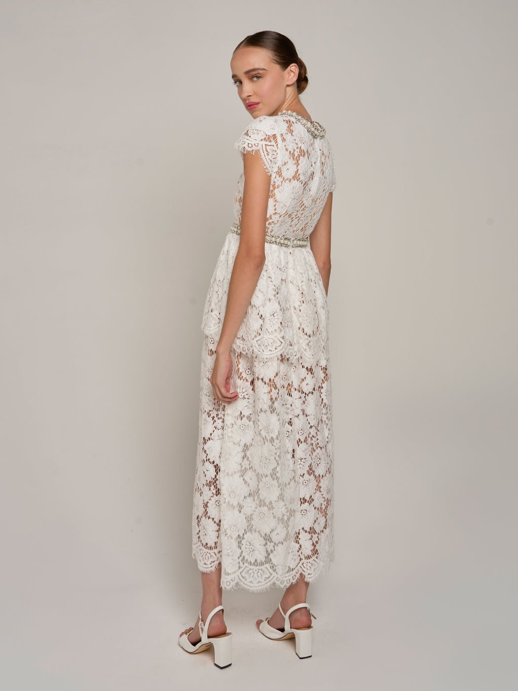 Calliope Short - Sleeve Beaded Lace Maxi Dress in white - Glory Connection