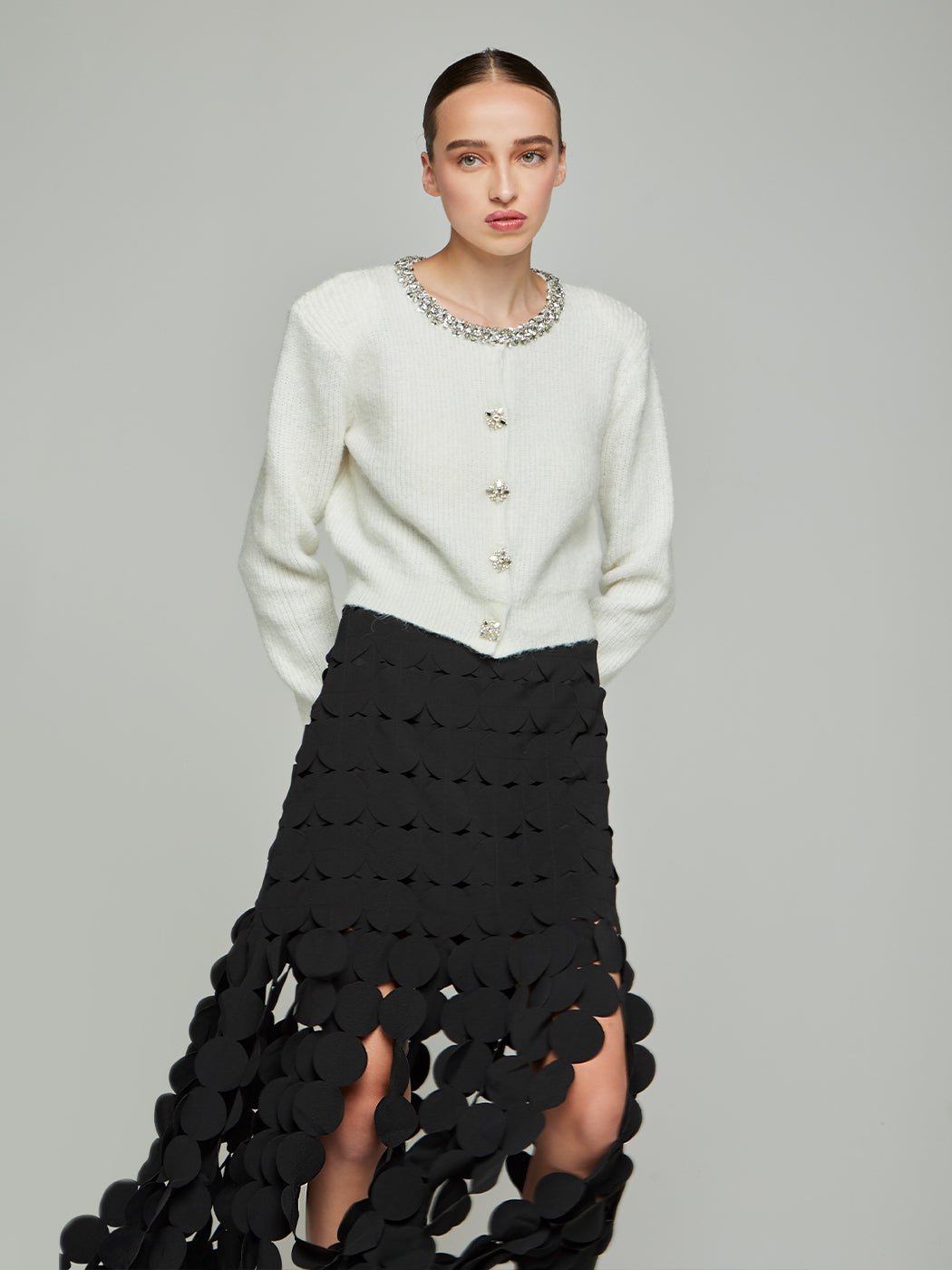 Carla Embellished Collar Cardigan in white - Glory Connection