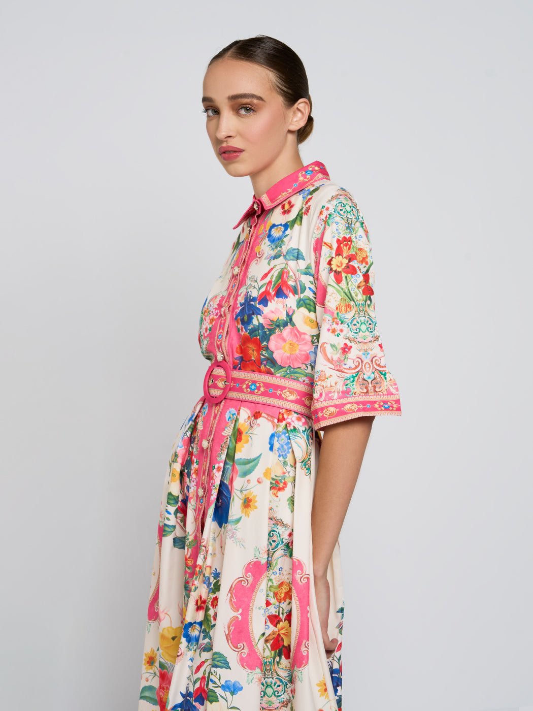 Celeste Lapel Buttoned Floral Midi Dress - Glory Connection