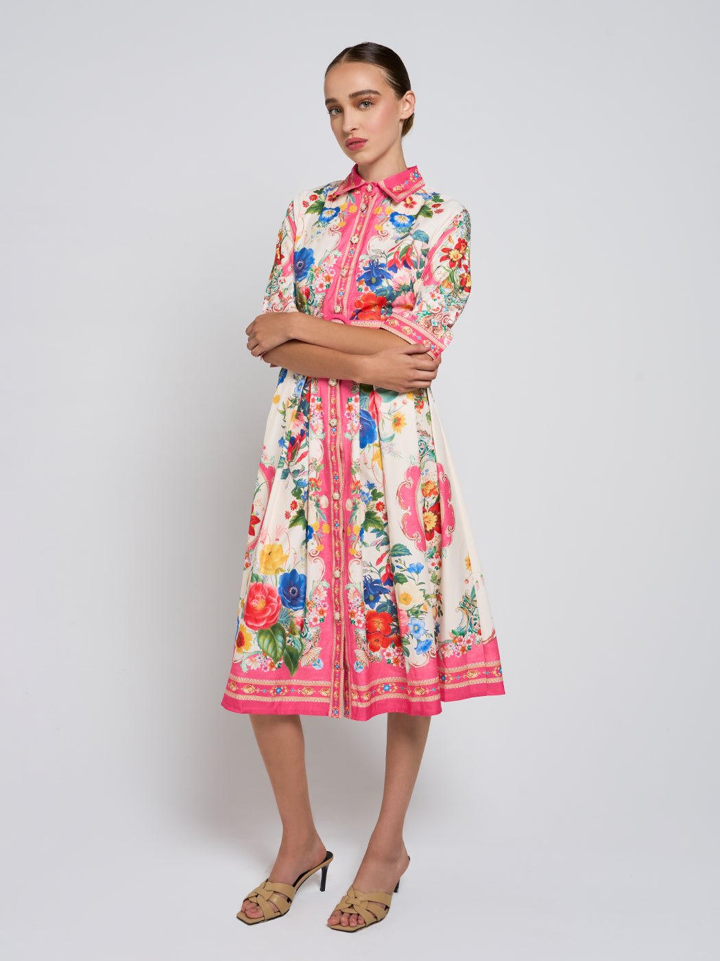 Celeste Lapel Buttoned Floral Midi Dress - Glory Connection