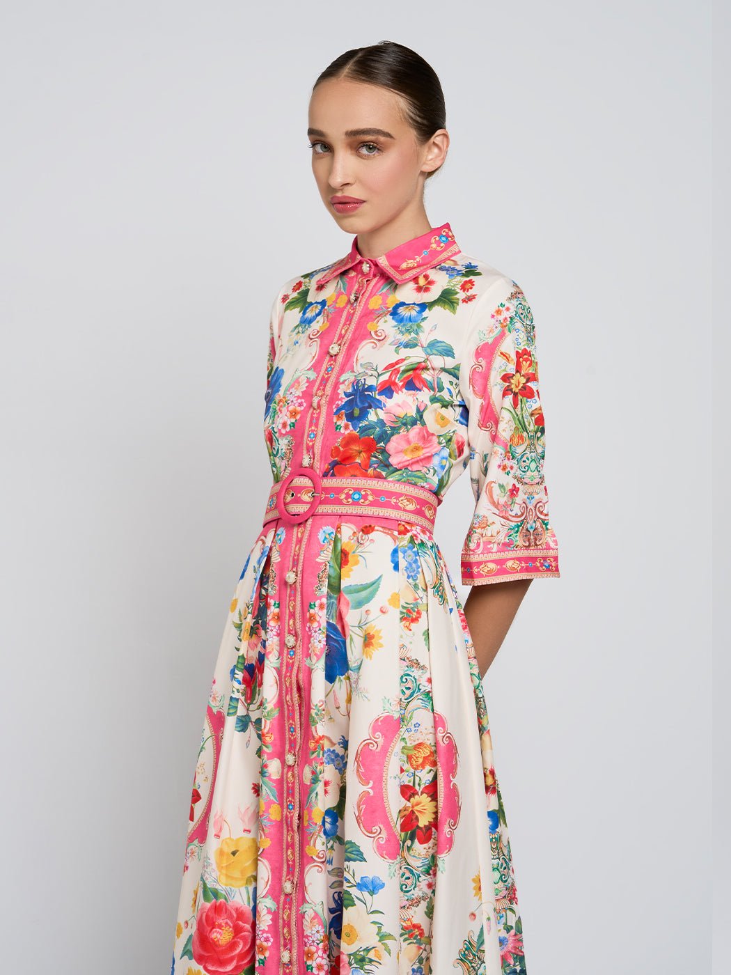 Celeste Lapel Buttoned Floral Midi Dress - Glory Connection