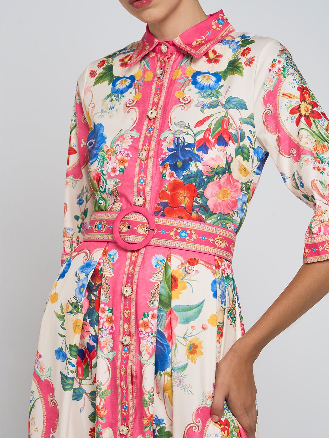 Celeste Lapel Buttoned Floral Midi Dress - Glory Connection