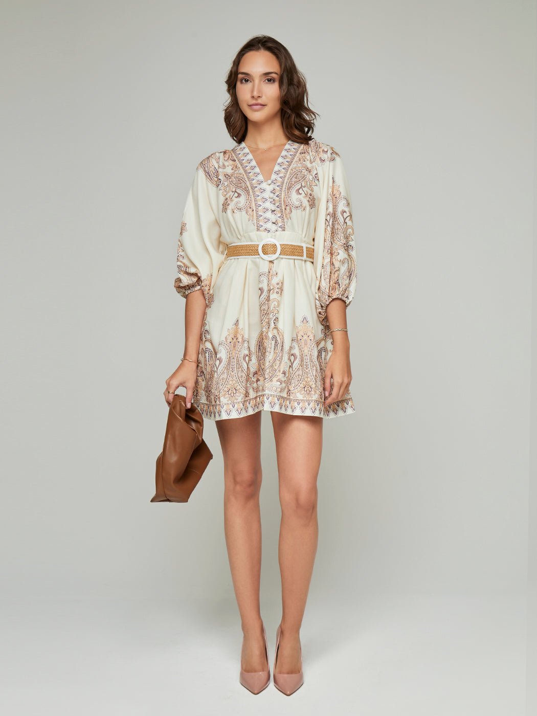 Connie Paisley Print V - Neck Mini Dress - Glory Connection