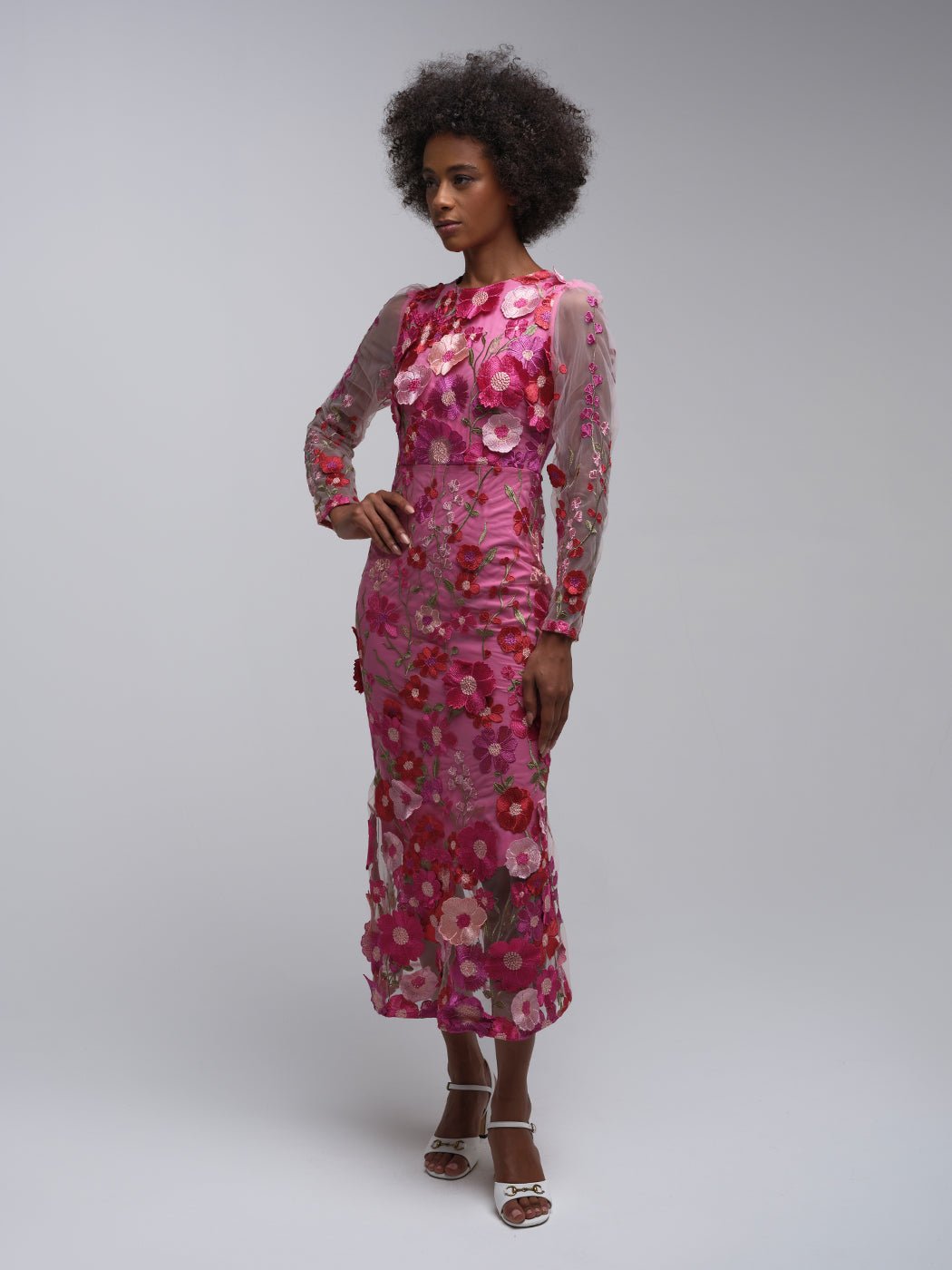 Dahlia Lace Floral Mesh Midi Dress - Glory Connection