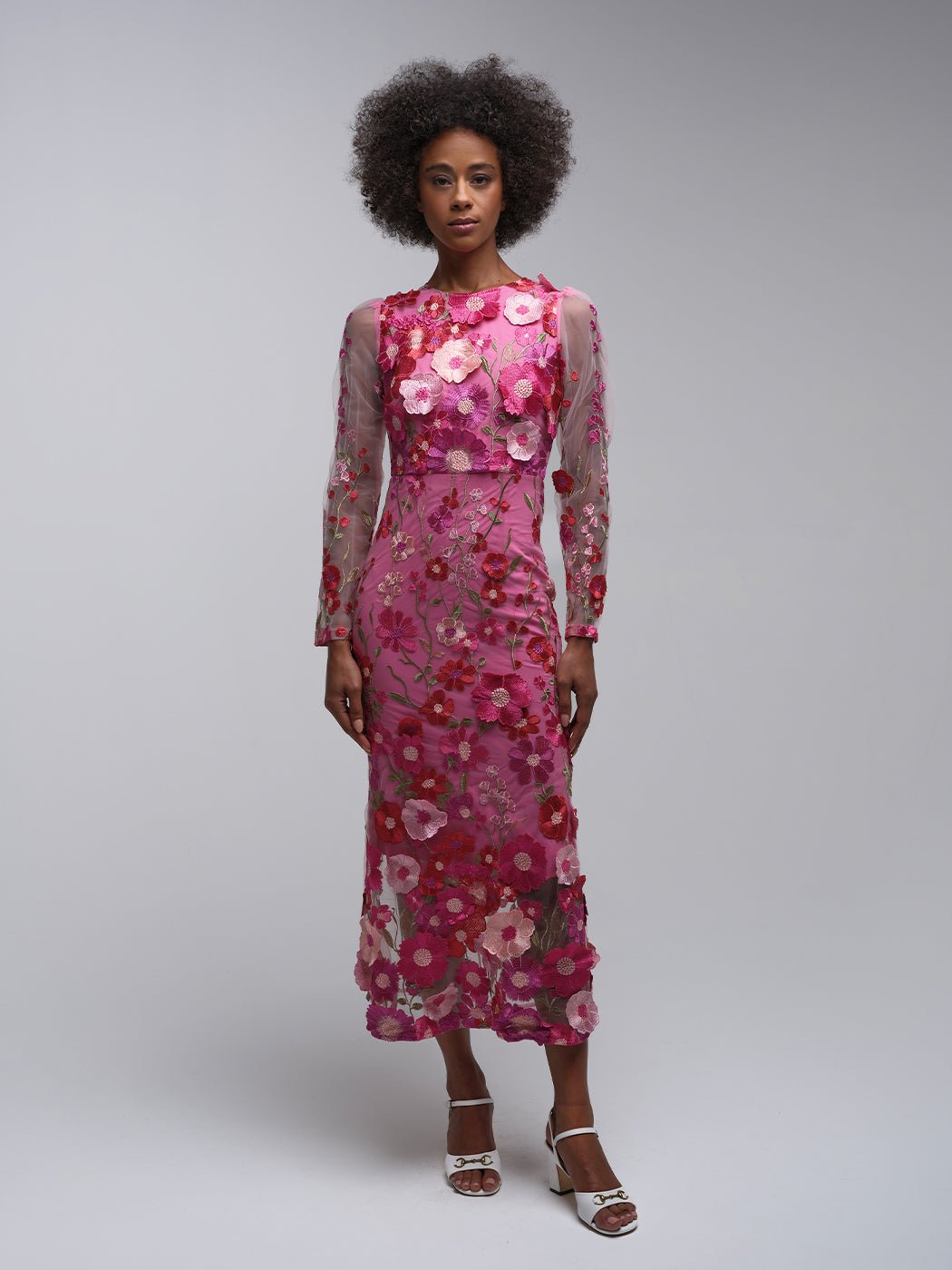 Dahlia Lace Floral Mesh Midi Dress - Glory Connection