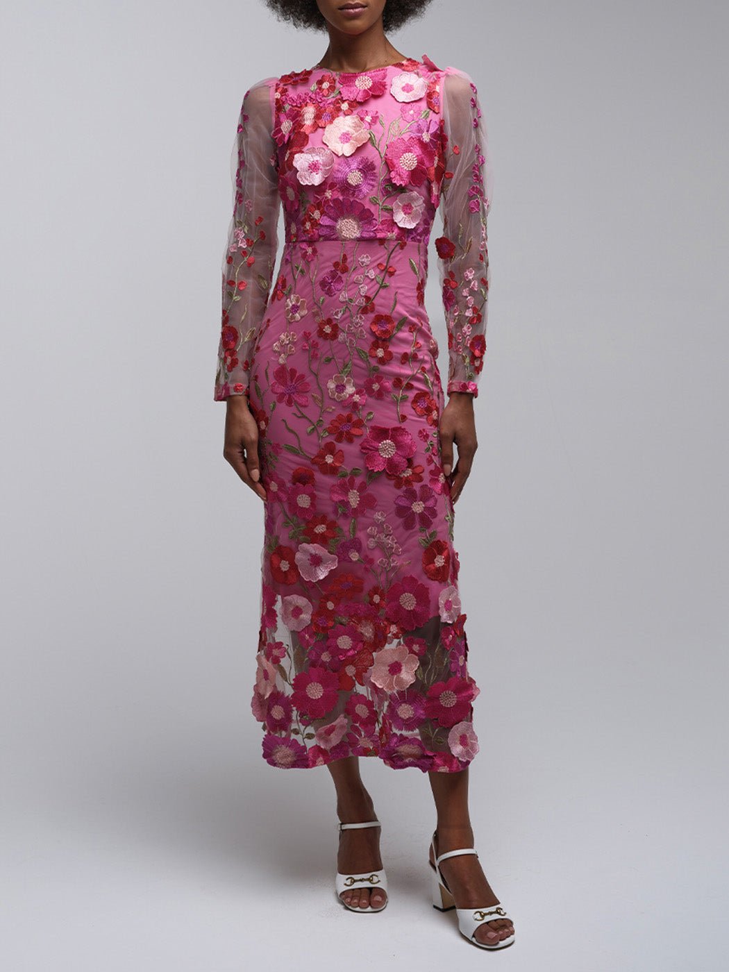 Dahlia Lace Floral Mesh Midi Dress - Glory Connection