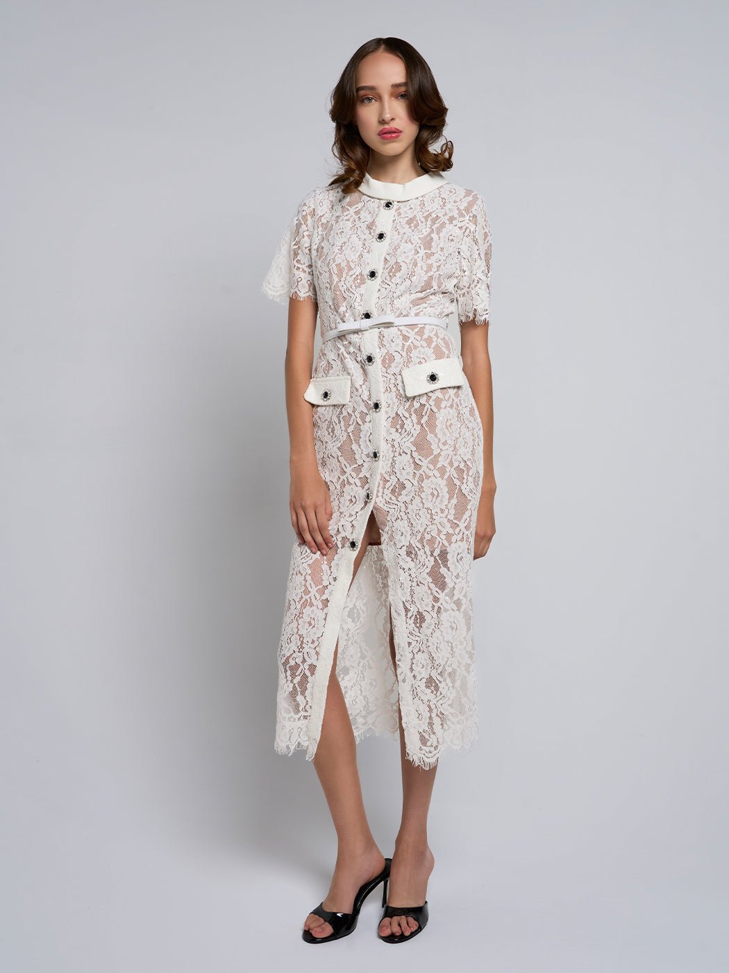 Dana Buttoned Lace Midi Dress - Glory Connection