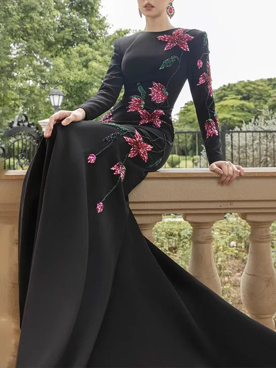 Elena Floral Beaded Maxi Dress