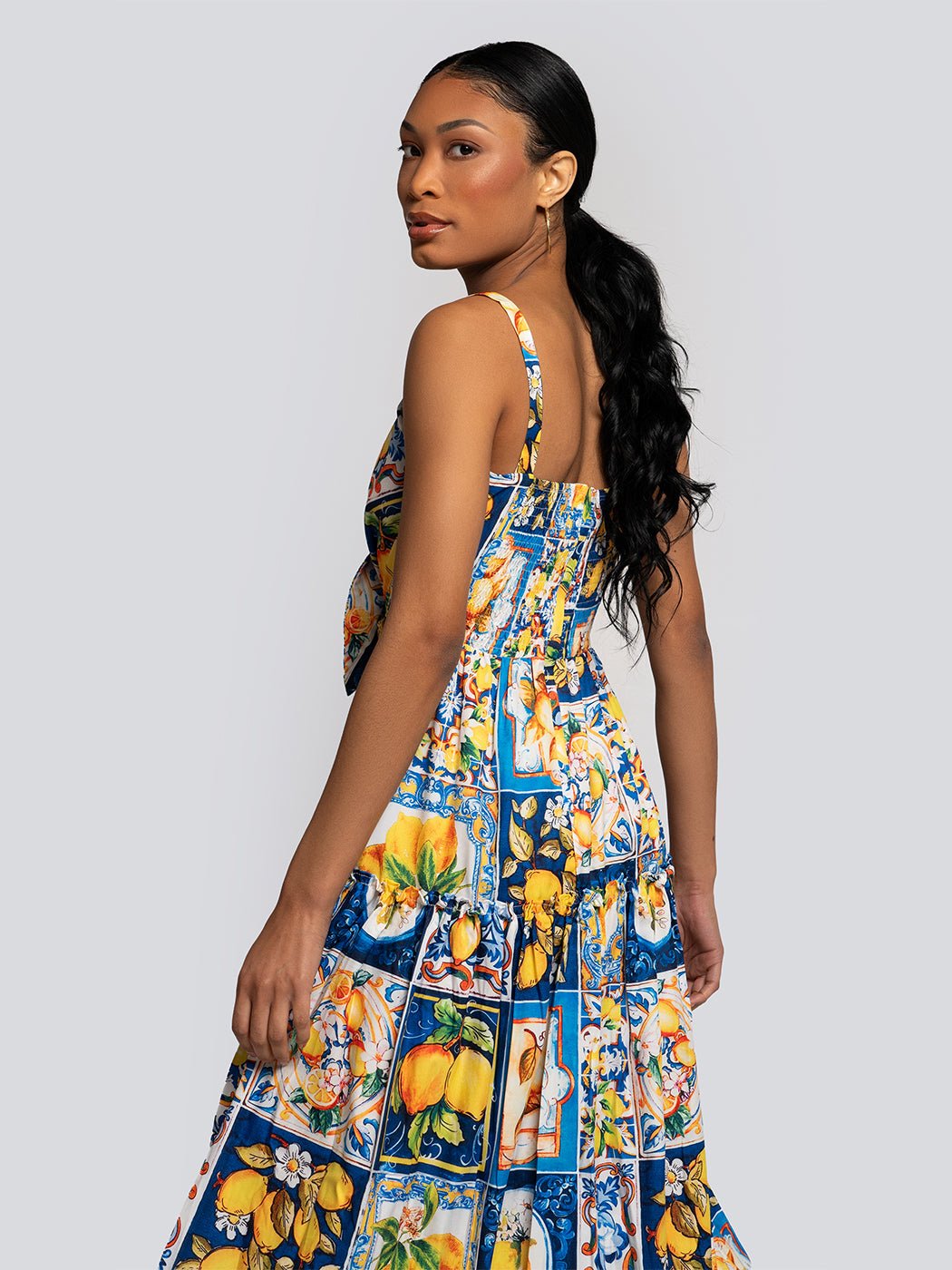Elodie Fruit Medley Print Midi Sleeveless Sundress - Glory Connection
