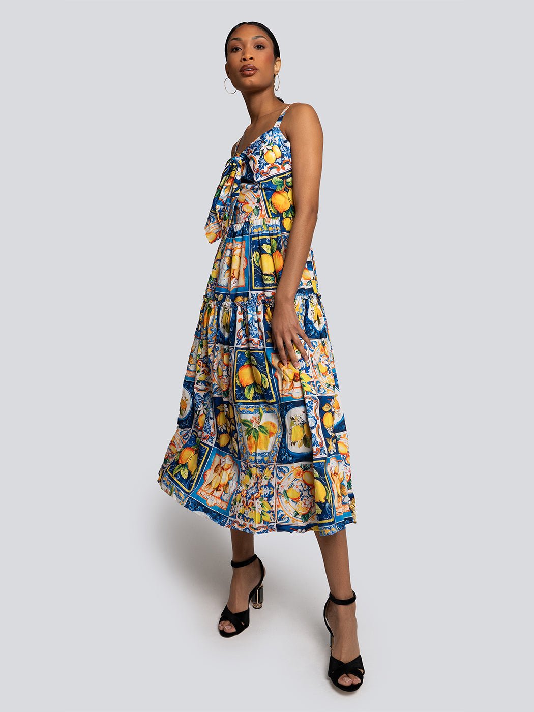 Elodie Fruit Medley Print Midi Sleeveless Sundress - Glory Connection