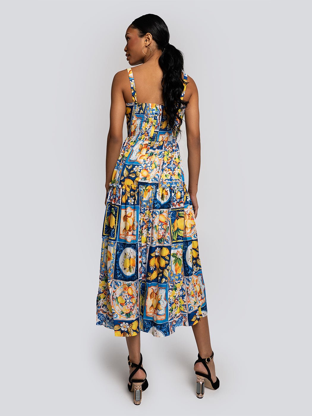 Elodie Fruit Medley Print Midi Sleeveless Sundress - Glory Connection