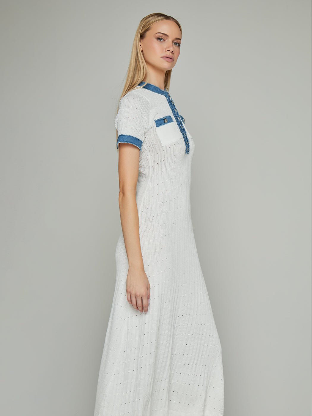 Essenia Denim Edging Buttoned Maxi Dress - Glory Connection