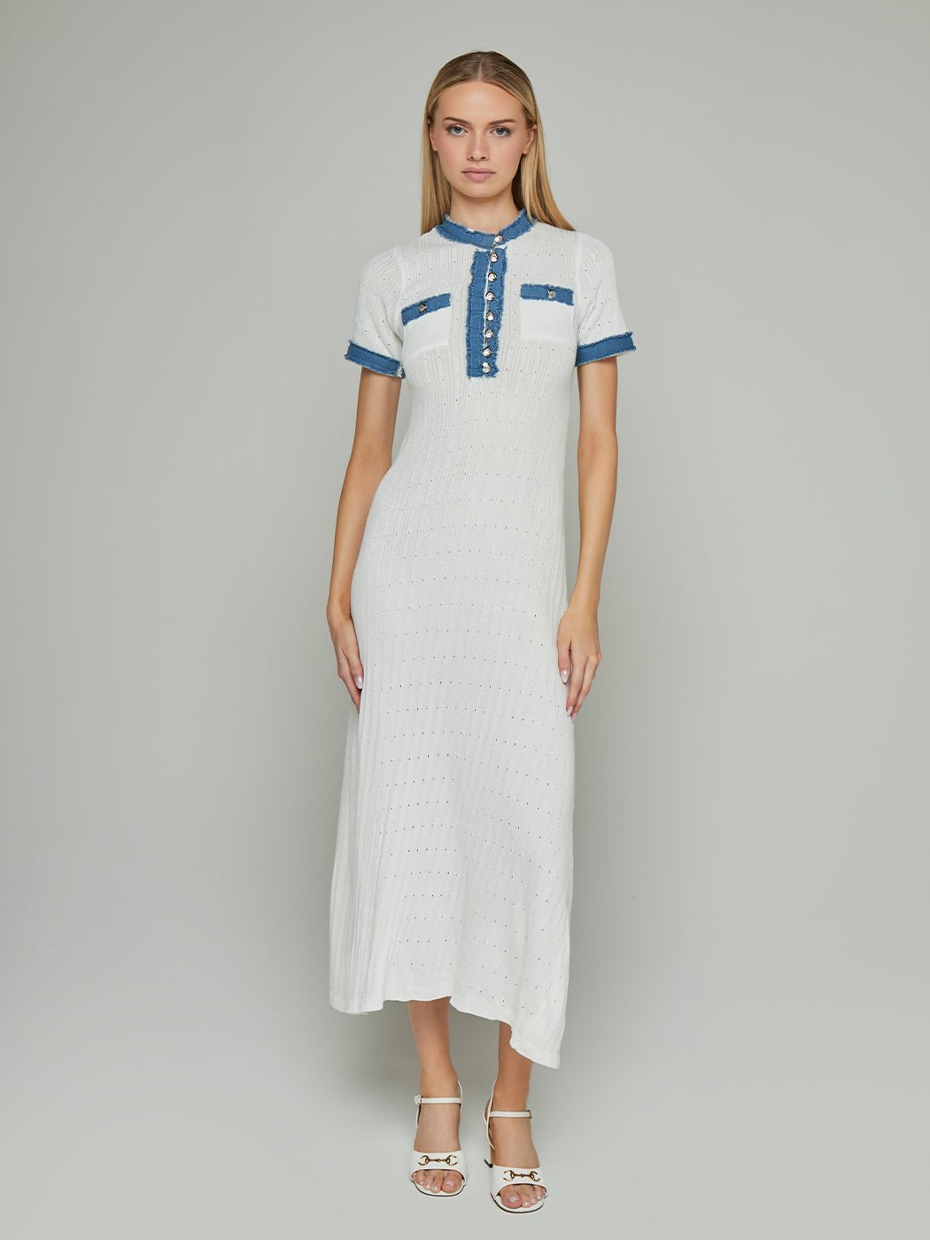 Essenia Denim Edging Buttoned Maxi Dress - Glory Connection