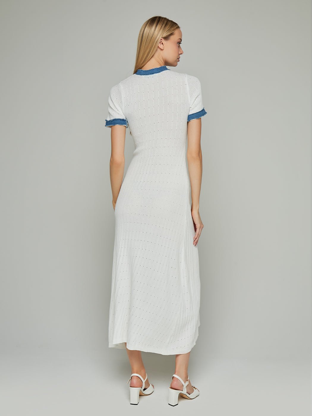 Essenia Denim Edging Buttoned Maxi Dress - Glory Connection
