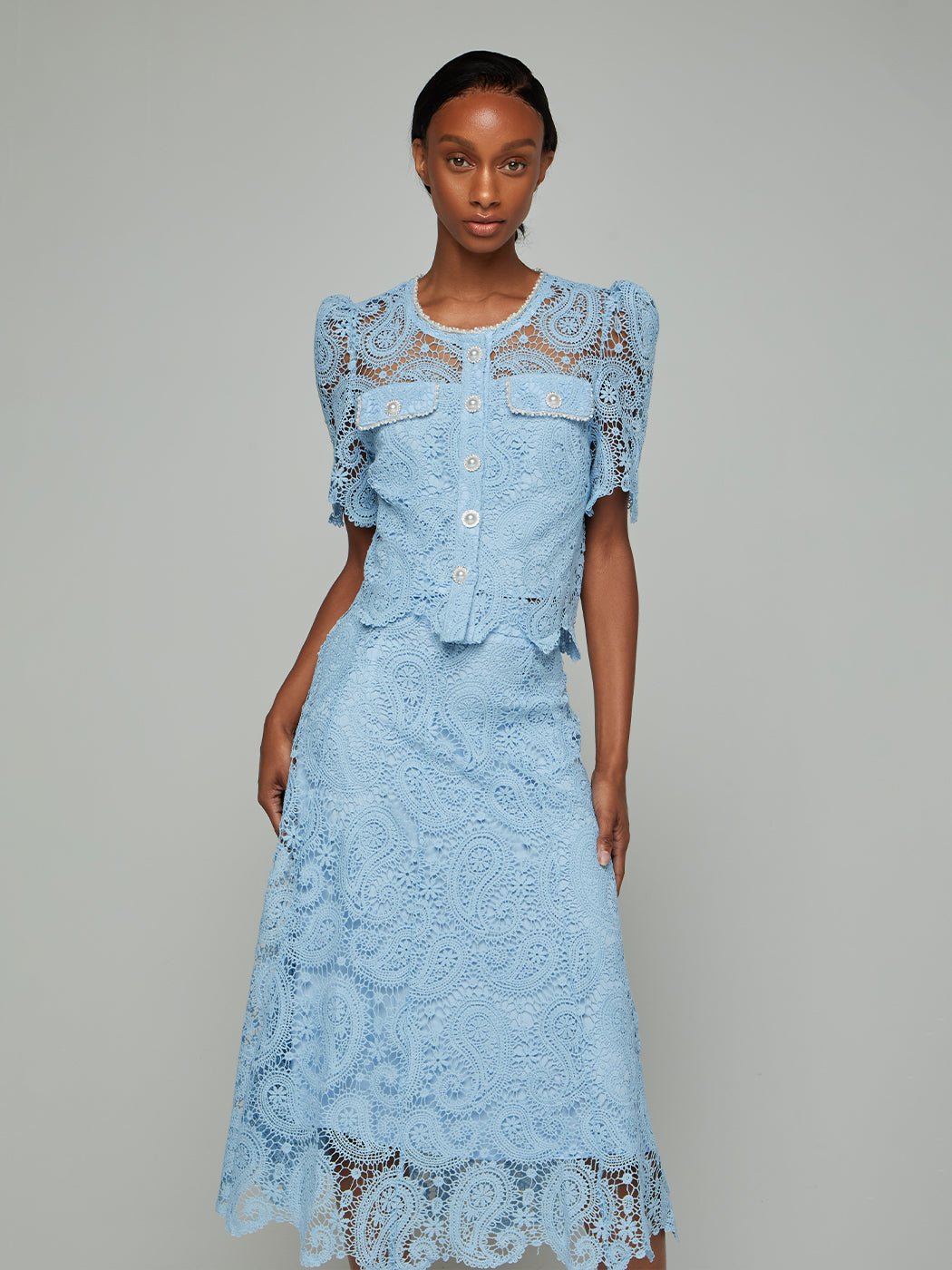 Gemima Paisley Lace Top & Midi Skirt Set - Glory Connection