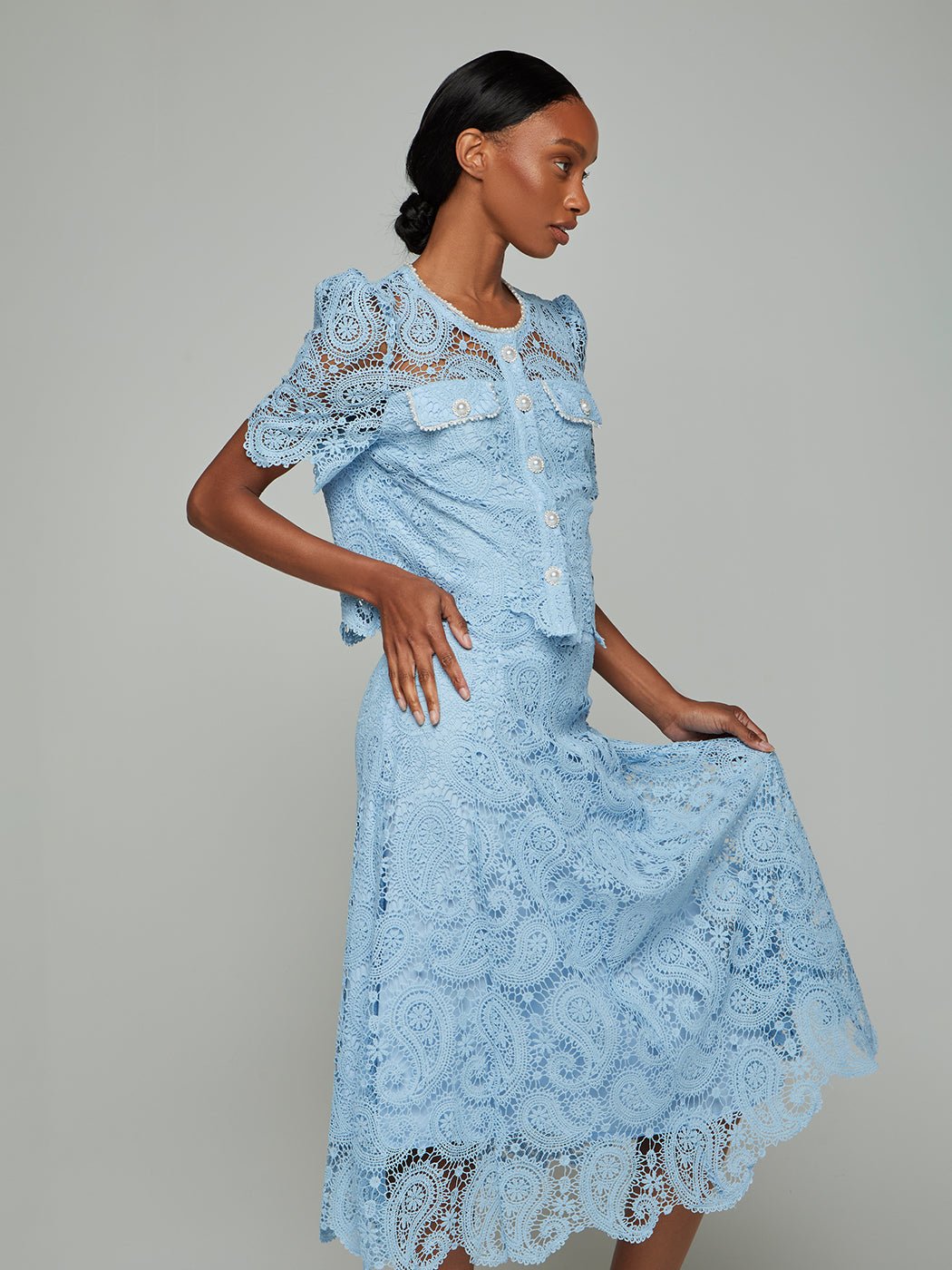 Gemima Paisley Lace Top & Midi Skirt Set - Glory Connection