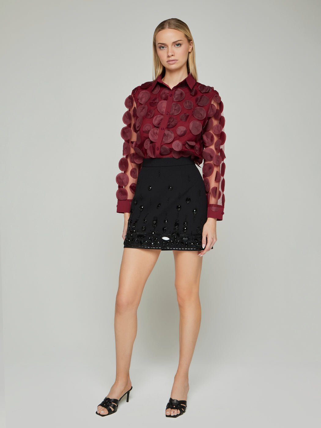 Genia Patchwork Mesh Long - Sleeve Blouse - Glory Connection