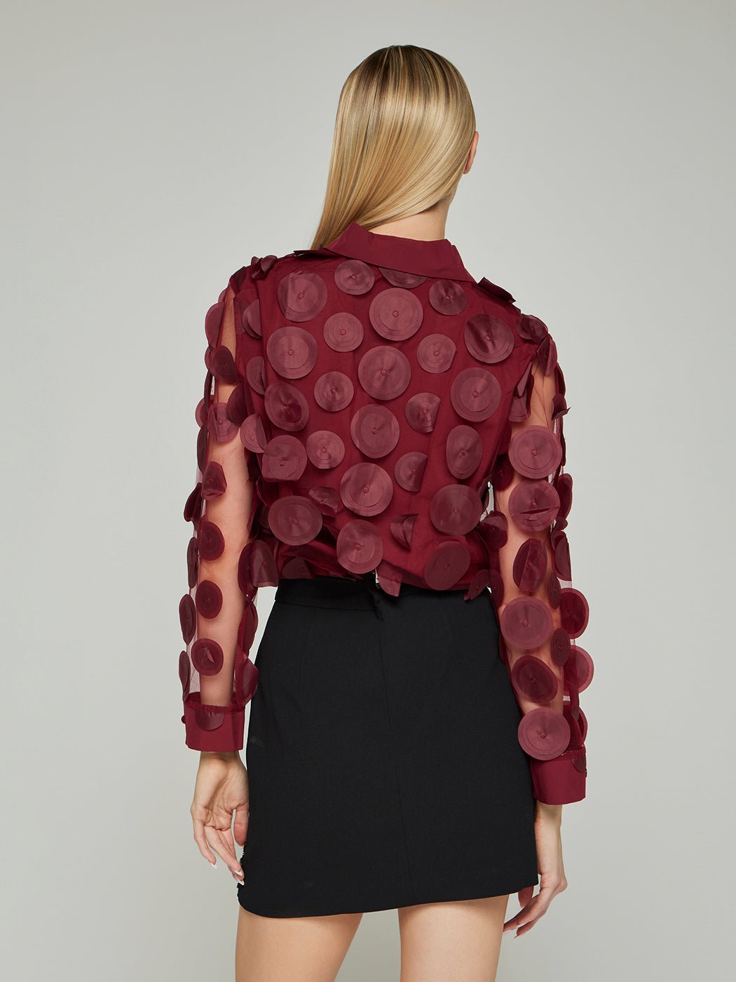 Genia Patchwork Mesh Long - Sleeve Blouse - Glory Connection