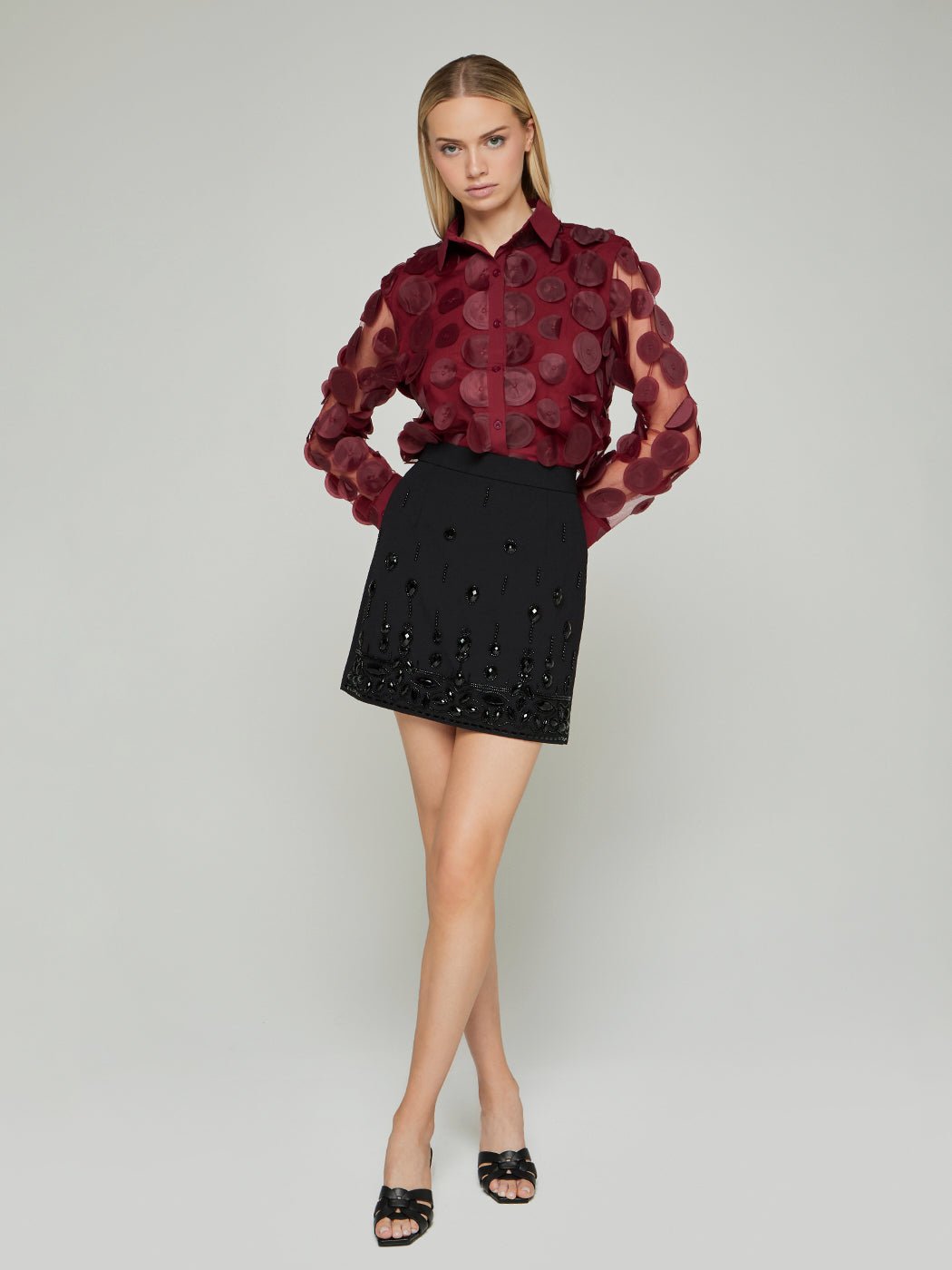 Genia Patchwork Mesh Long - Sleeve Blouse - Glory Connection
