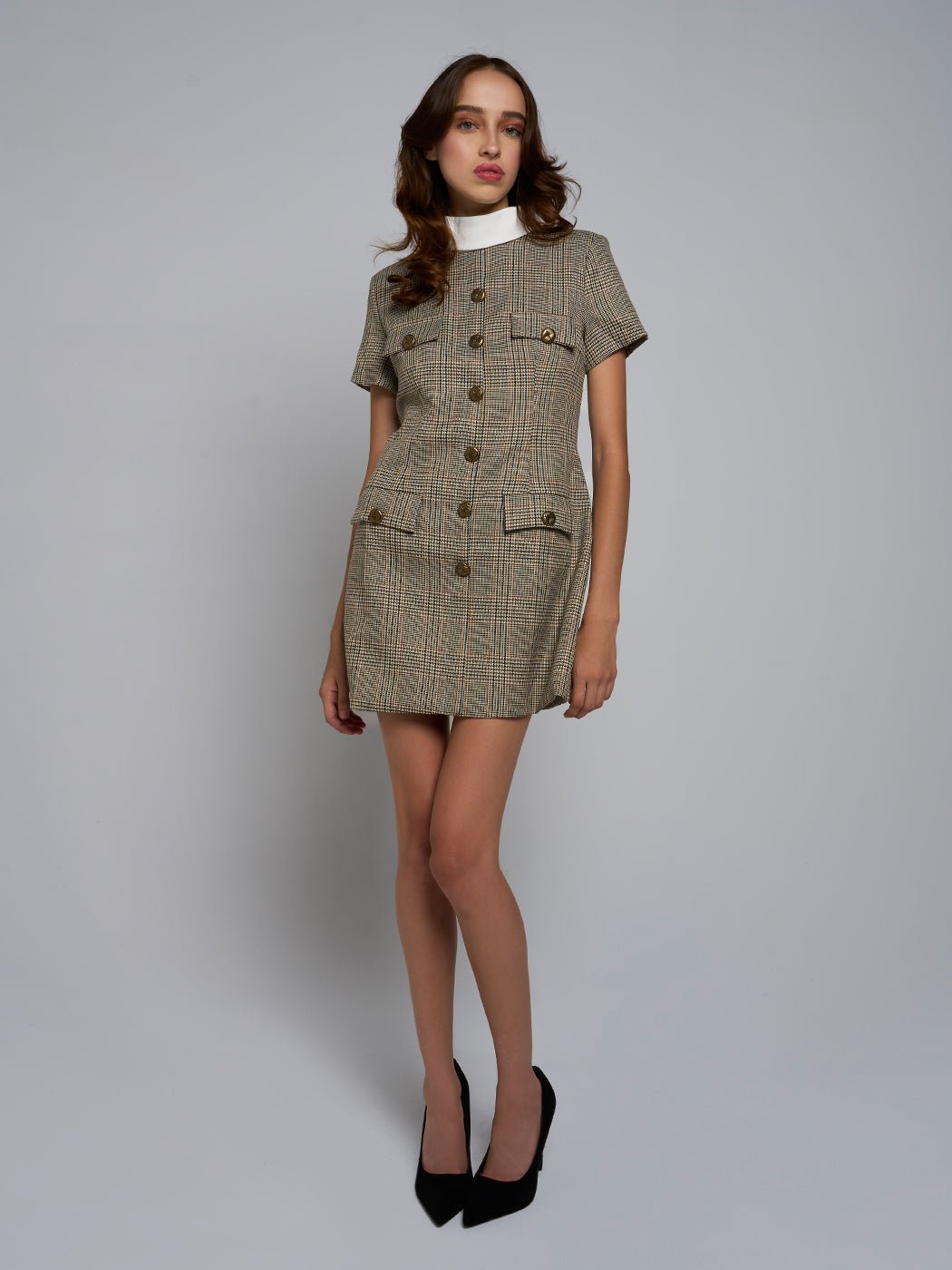 Gianna Buttoned Plaid Mini Dress - Glory Connection